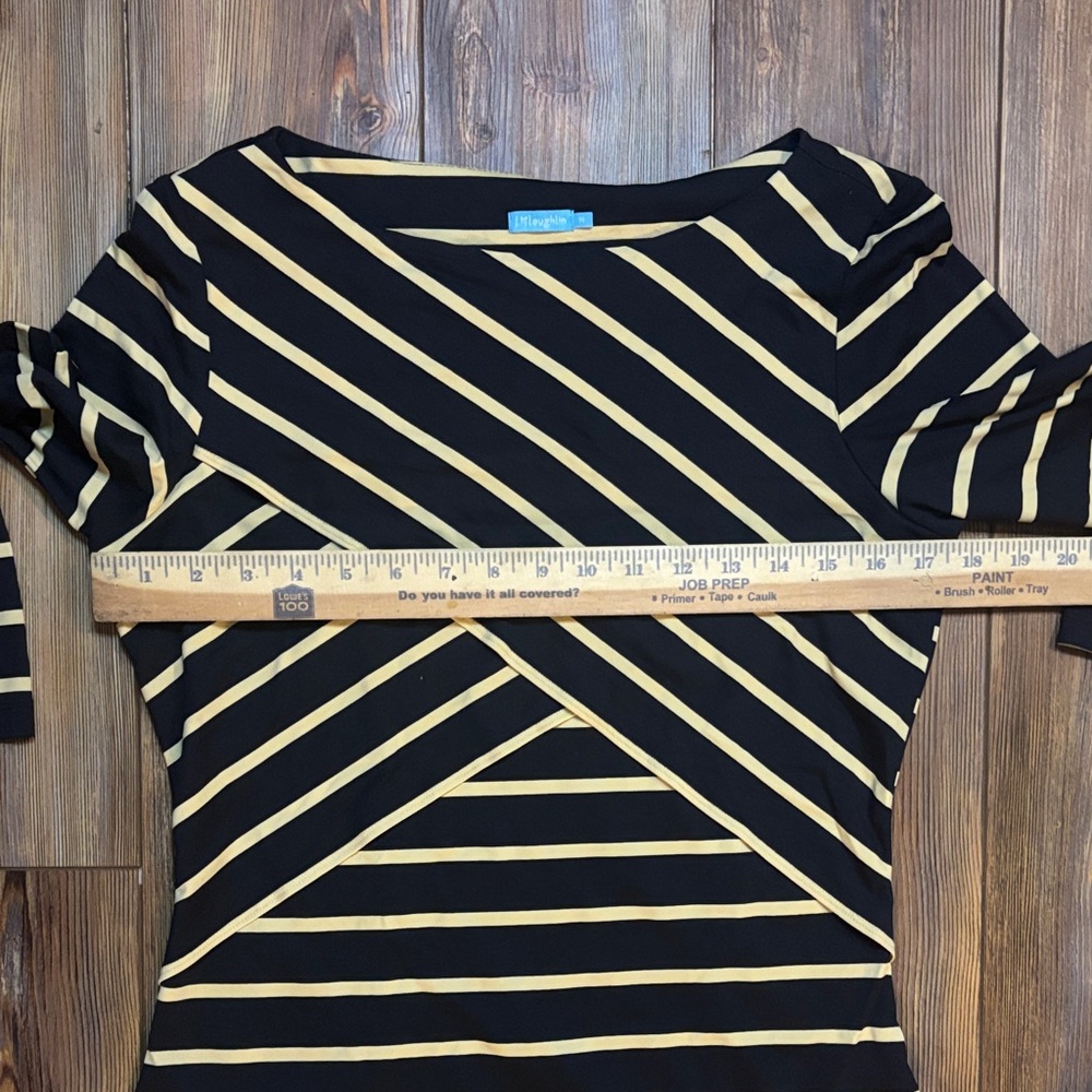 J. McLaughlin Black and Tan Striped Long Sleeve Dress Medium - Picture 6 of 8